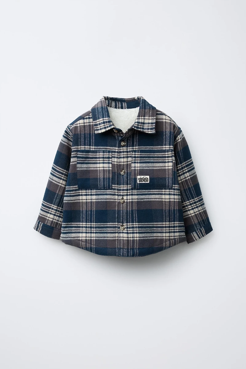 PLAID PRINT FLEECE LINED OVERSHIRT