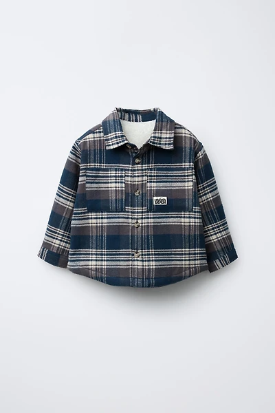 PLAID PRINT FLEECE LINED OVERSHIRT