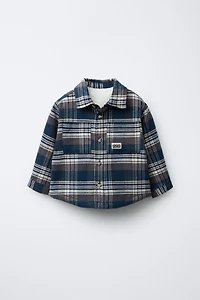 PLAID PRINT FLEECE LINED OVERSHIRT