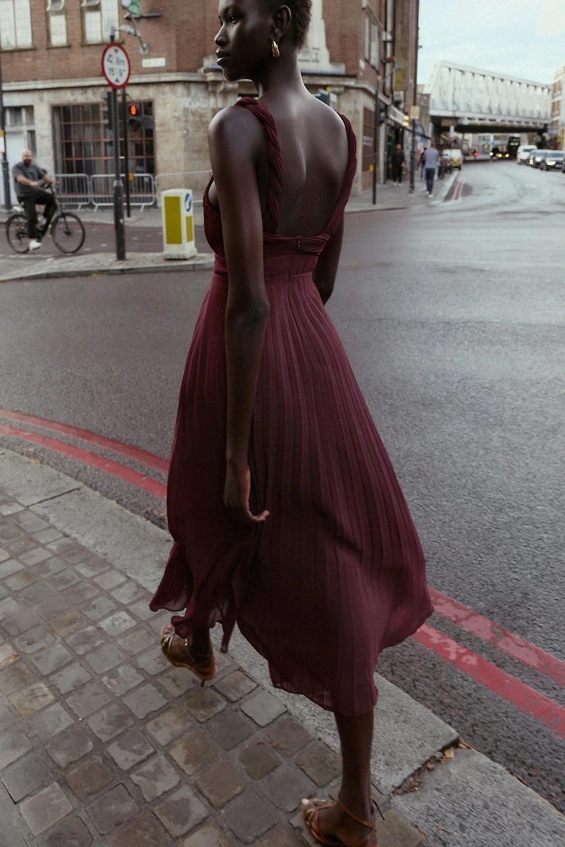 PLEATED MIDI DRESS