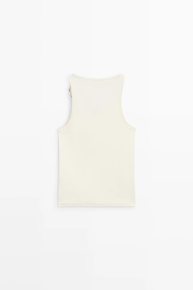 Top avec détail bijou en coton mélangé