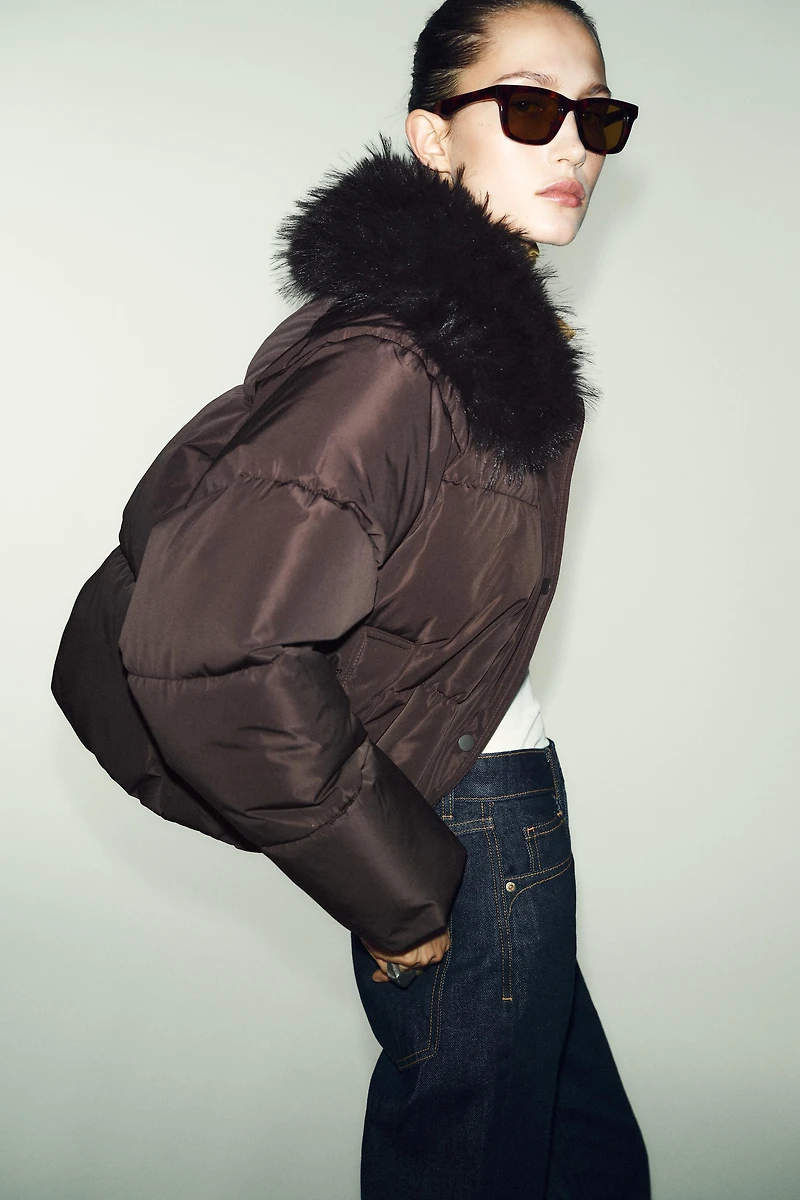 BLOUSON BOMBER MATELASSÉ À REVERS EFFET FOURRURE