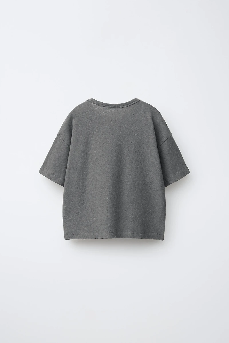 T-SHIRT UNI EN LIN ET COTON