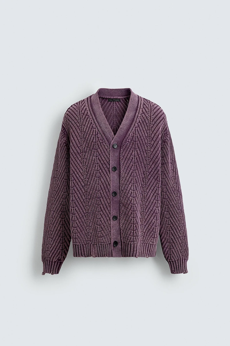 TEXTURED CARDIGAN WITH DISTRESSED EFFECT