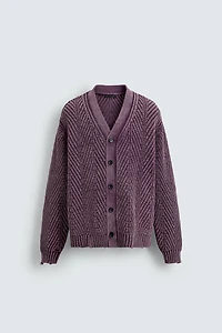 TEXTURED CARDIGAN WITH DISTRESSED EFFECT