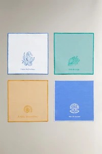LOT DE 4 SERVIETTES DE TABLE COCKTAIL BRODERIE MARINE