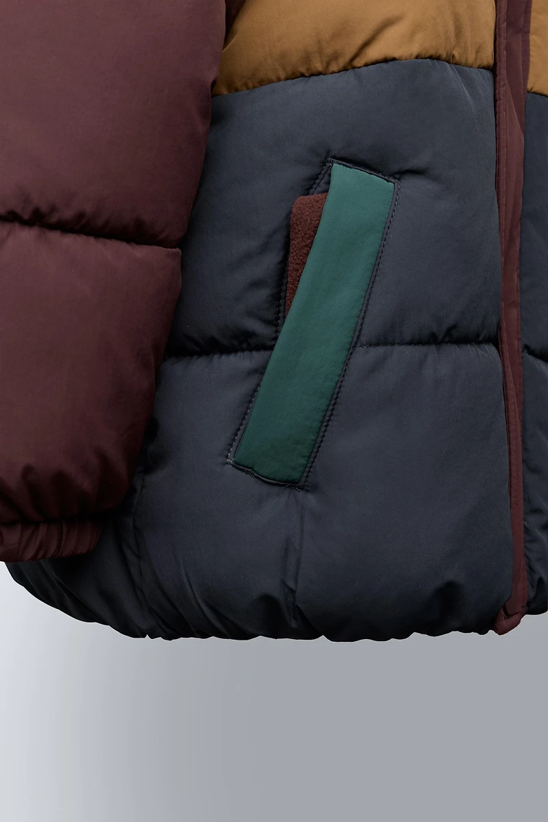 COLOR BLOCK WATER REPELLENT FLEECE PUFFER COAT