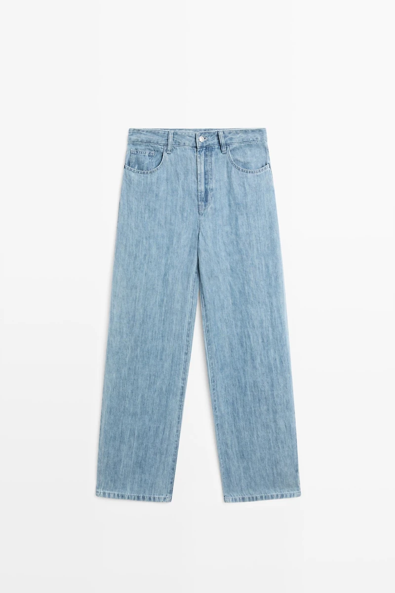 100% linen high-waist barrel fit jeans