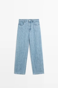 100% linen high-waist barrel fit jeans