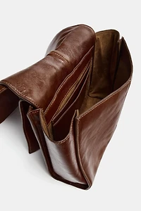 MINI LEATHER SHOPPER WITH DOUBLE POCKET