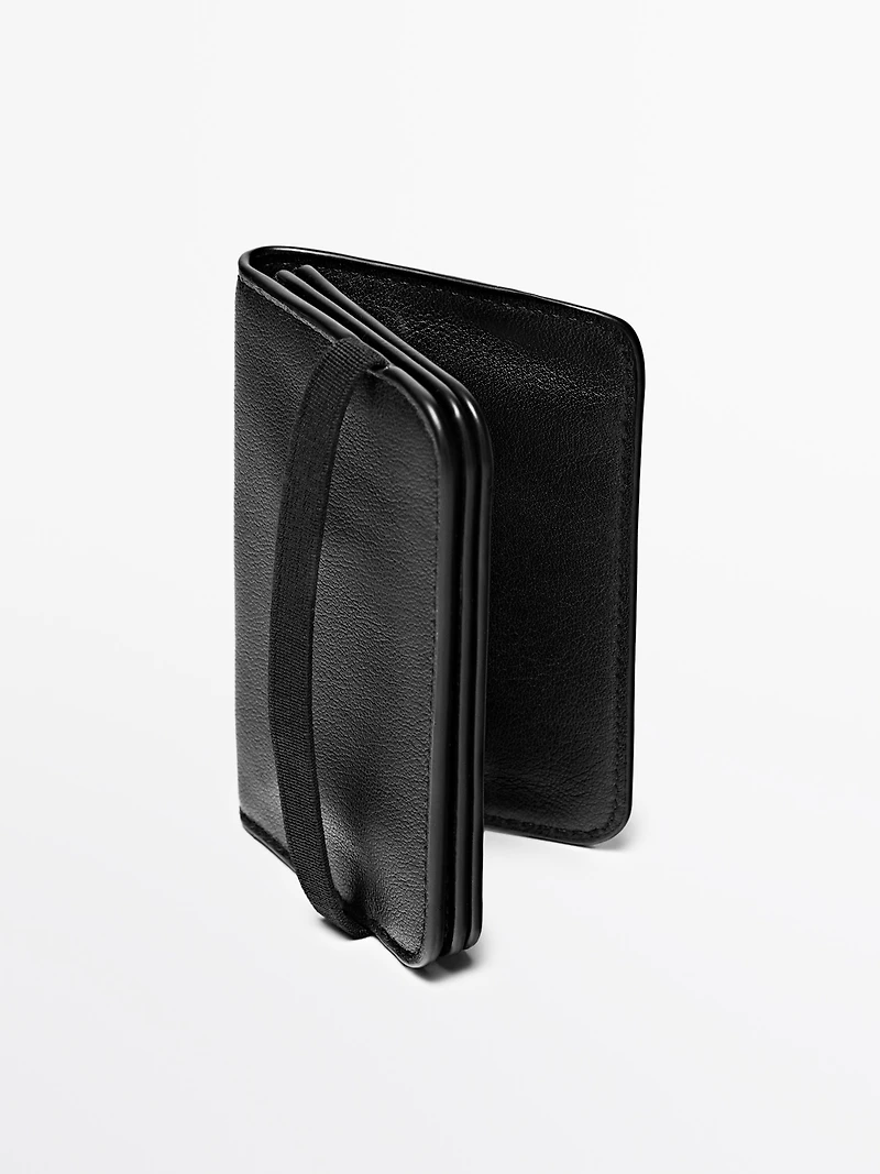 Nappa leather card holder with flap