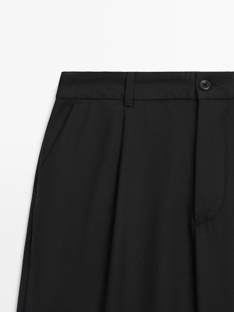 Relaxed fit darted cool wool blend trousers
