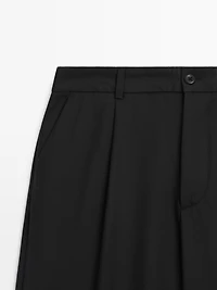 Relaxed fit darted cool wool blend trousers