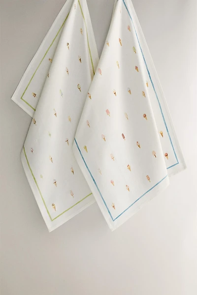 SET OF ICE CREAM COTTON KITCHEN TOWELS (SET OF 2)