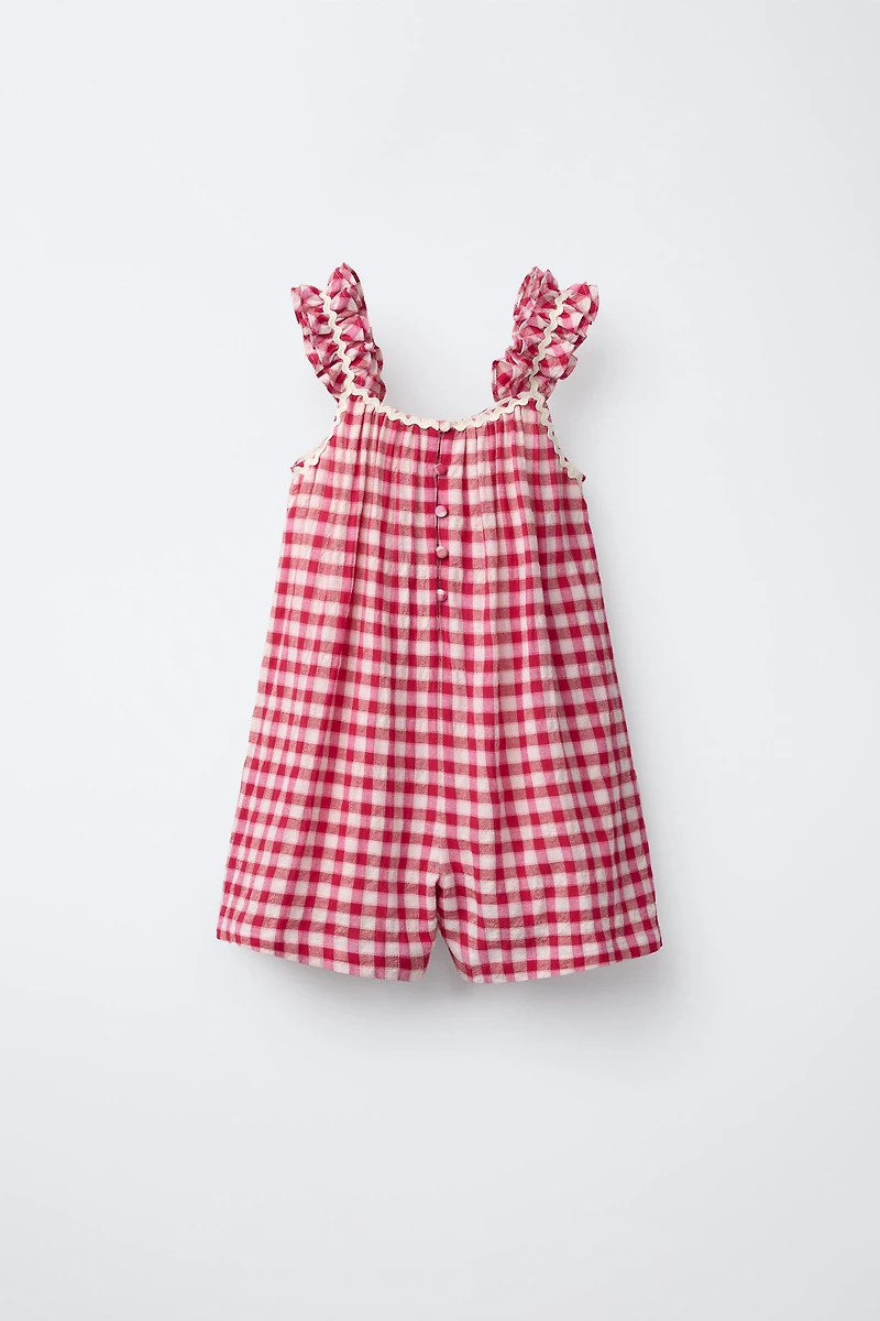 WAVY PLAID SHORT JUMPSUIT
