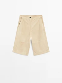 Long suede leather Bermuda shorts