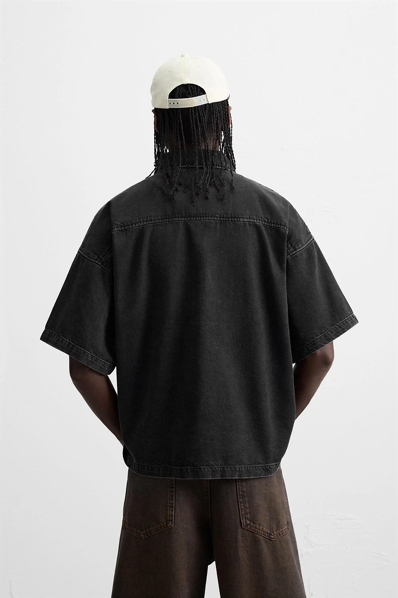 ZIPPER DENIM POLO SHIRT