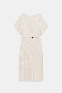 TEXTURED BELTED MIDI DRESS