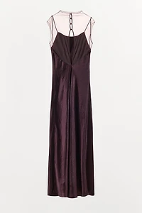 LONG SATIN EFFECT MESH DRESS