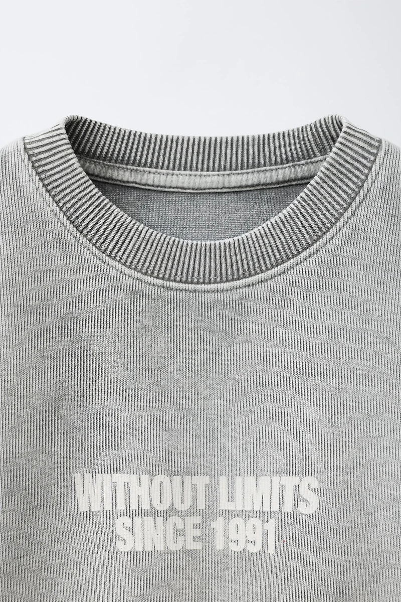 WASHED EFFECT TEXT SWEATSHIRT
