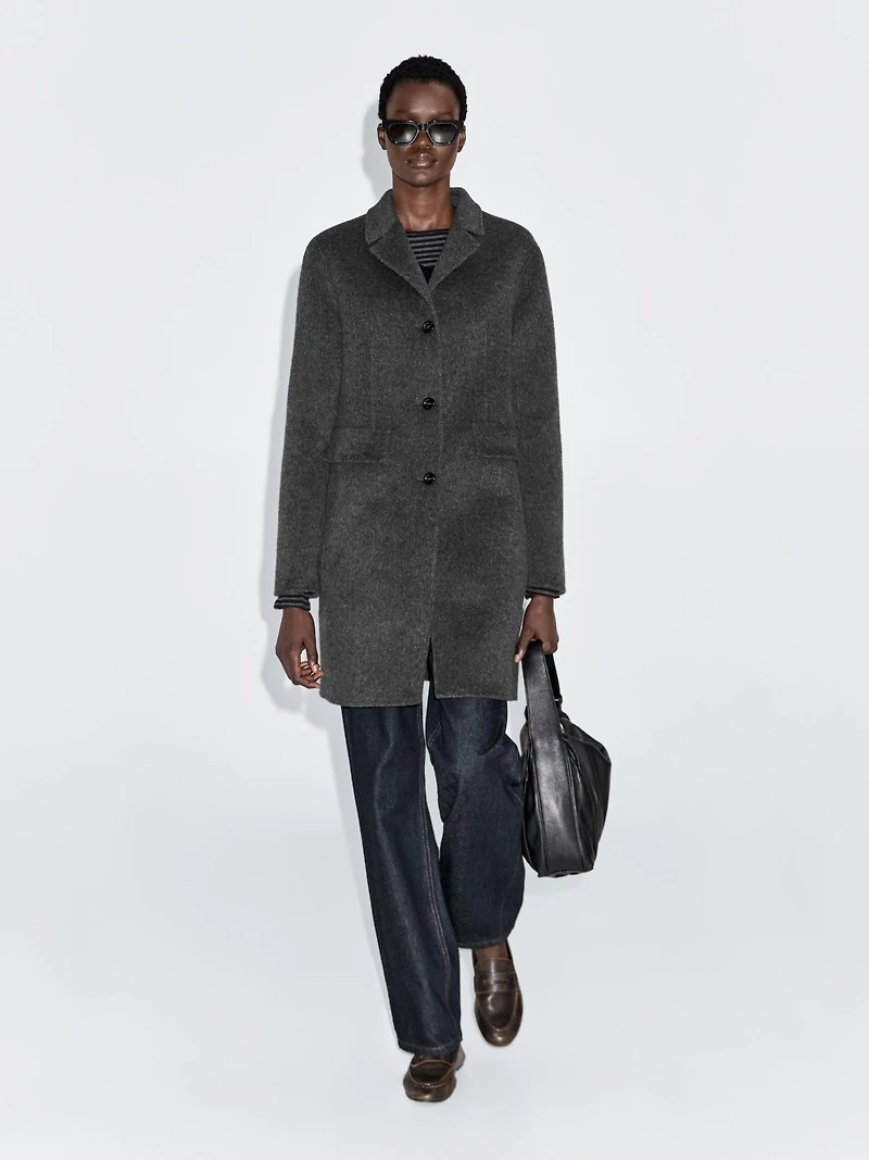 Manteau mi-long à revers en laine mélangée
