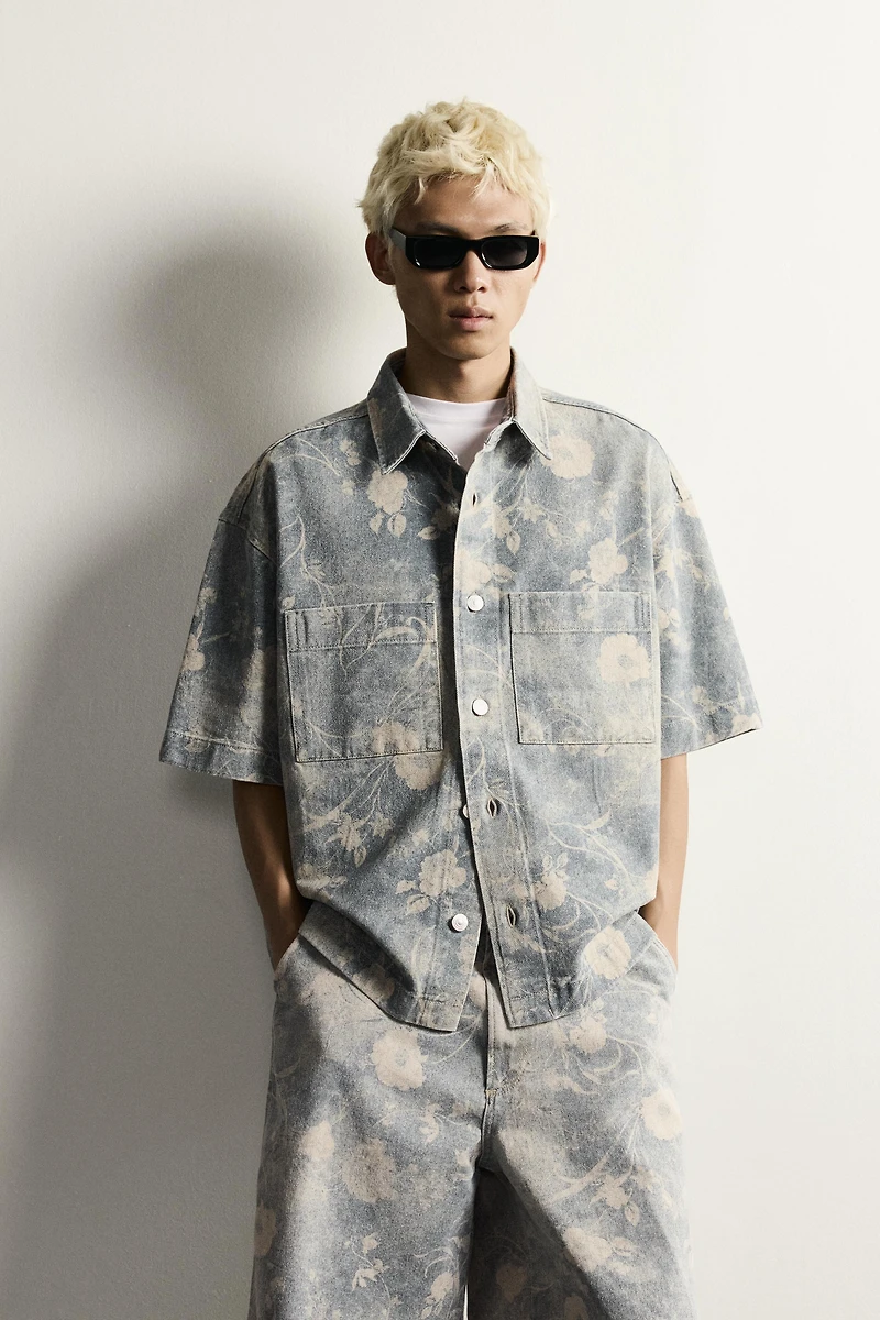 WASHED FLORAL PRINT RELAXED FIT SHIRT