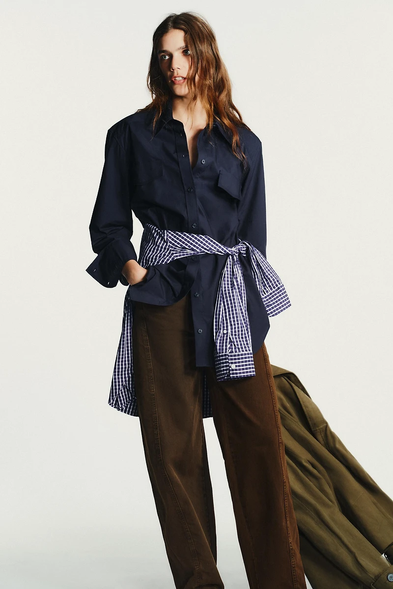 SHOULDER PAD POPLIN SHIRT