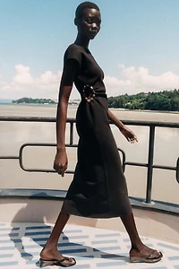 BEADED CUT-OUT KNIT DRESS