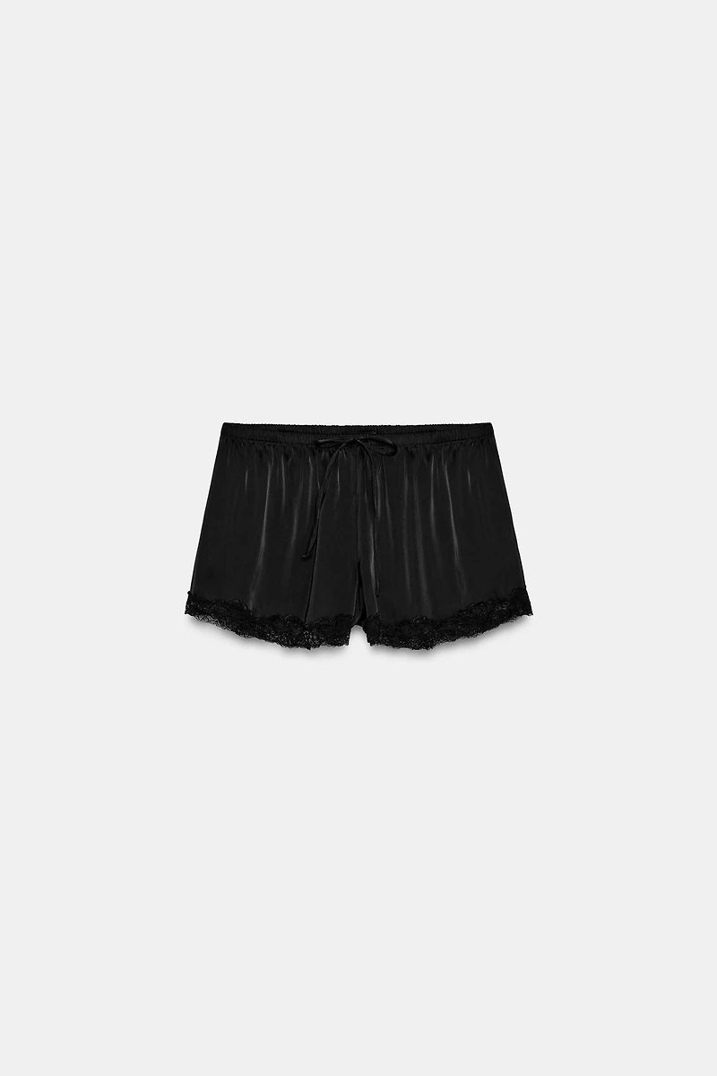 SATIN EFFECT LACE MINI SHORTS