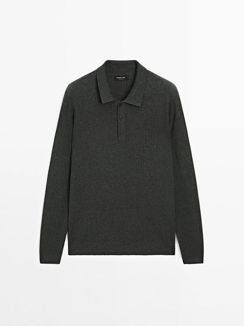 Cotton blend knit polo sweater