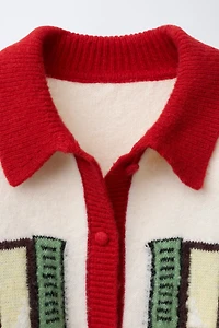 EMBROIDERED AND BOW CARDIGAN