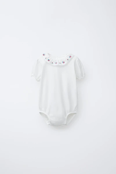FLORAL EMBROIDERED COLLAR BODYSUIT