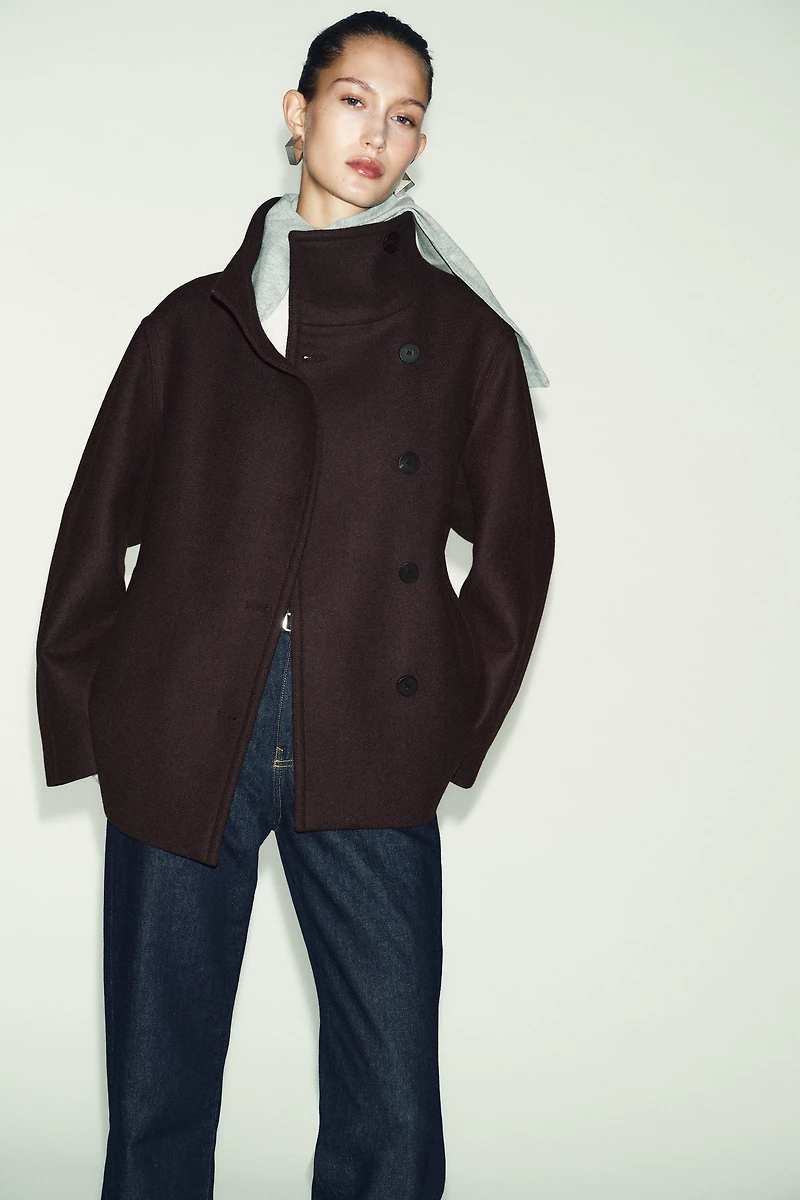 HIGH NECK WOOL BLEND SHORT COAT