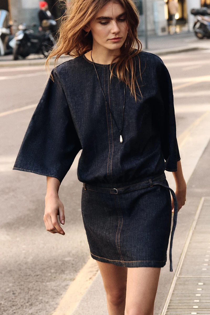 Z1975 BELTED DENIM DRESS