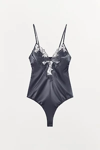SATIN EFFECT LACE BODYSUIT