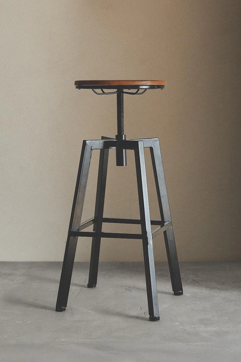 SWIVEL WOOD AND METAL BAR STOOL