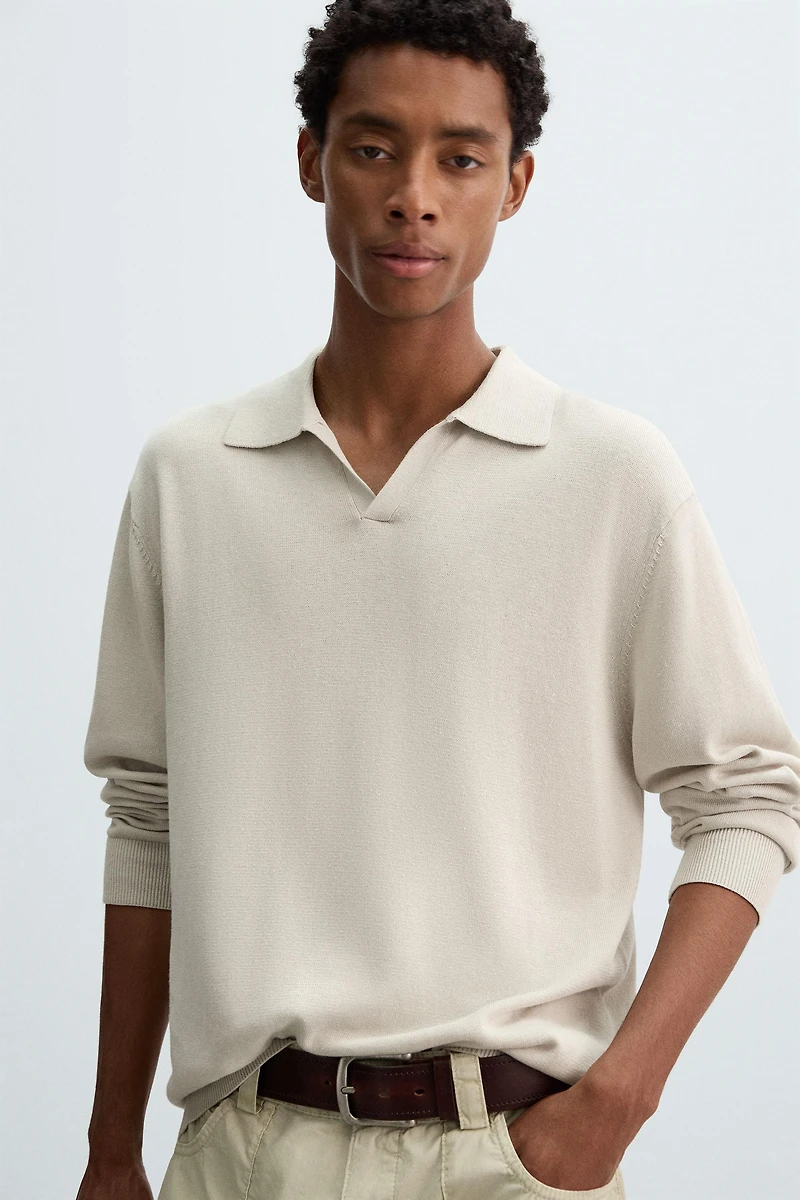 COTTON-HEMP KNIT POLO SHIRT