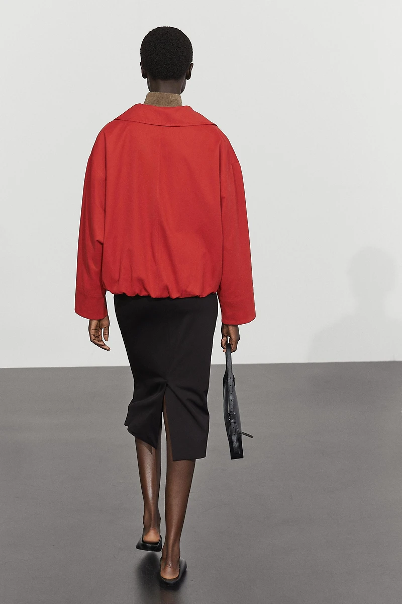 Cotton blend gathered bomber jacket