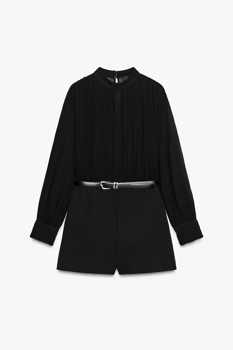SEMI-SHEER COMBINATION JUMPSUIT WITH BELT