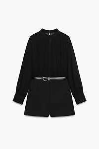SEMI-SHEER COMBINATION JUMPSUIT WITH BELT