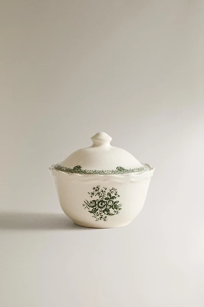 FLORAL EARTHENWARE SUGAR BOWL