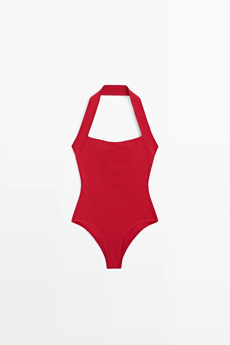Textured halter swimsuit