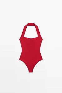 Textured halter swimsuit
