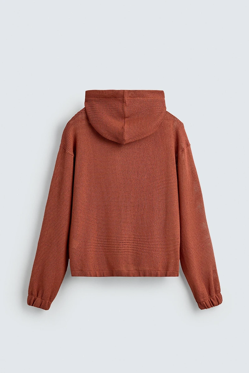 OPEN WEAVE HOODED SWEATSHIRT