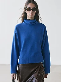 Wool blend knit sweater with high neck