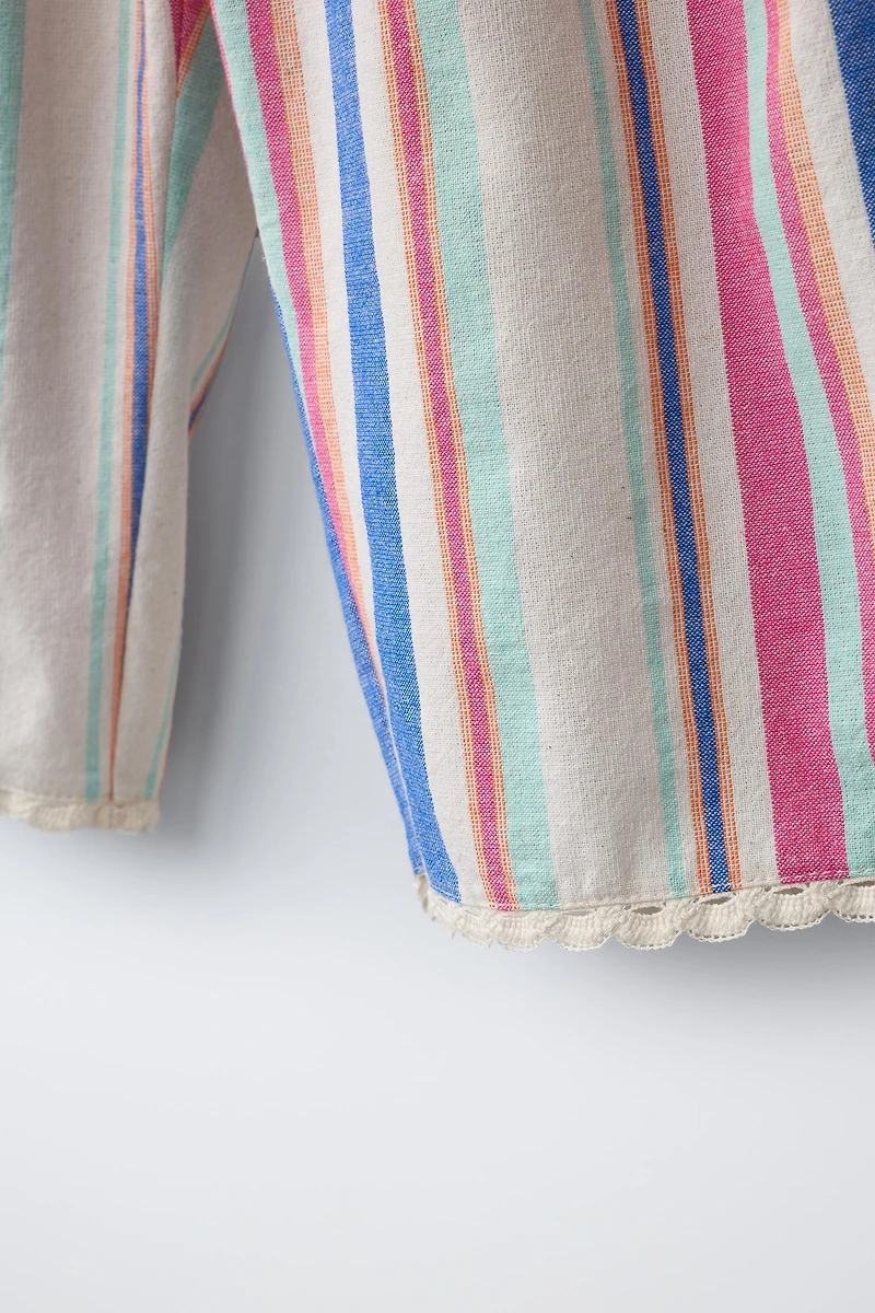 STRIPED LACE WIDE LEG PANTS