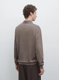 100% wool knit sweater with polo collar