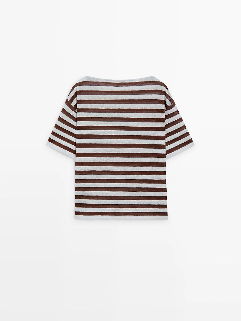 Striped linen boat neck T-shirt