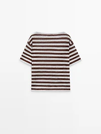Striped linen boat neck T-shirt