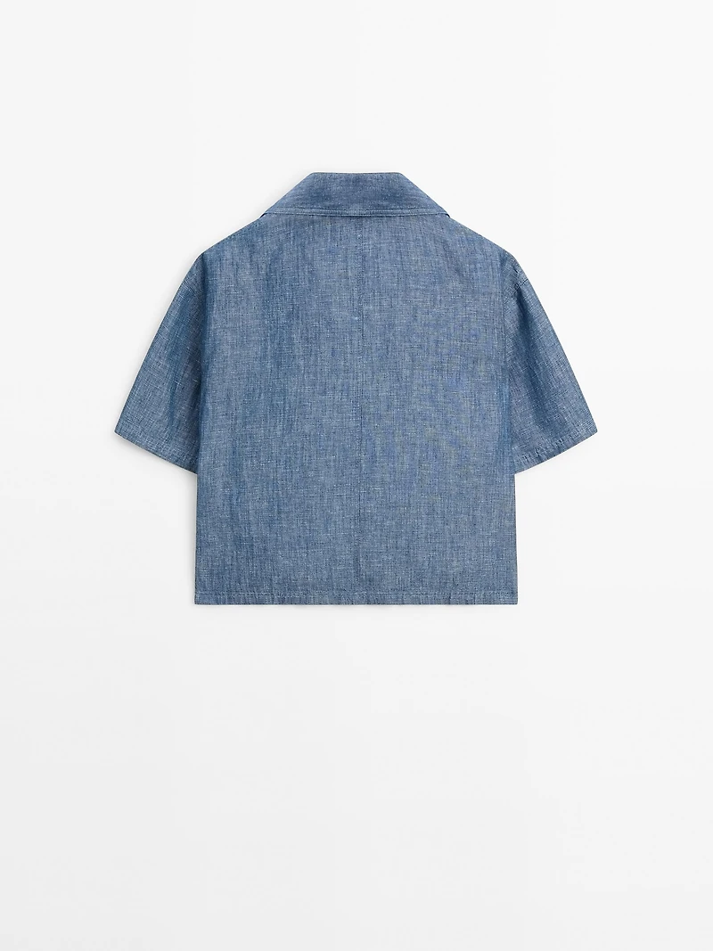 Short sleeve cotton and linen polo shirt